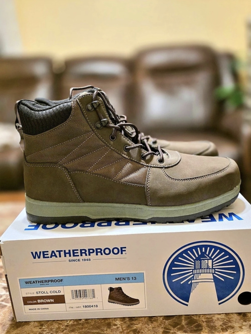 Weatherproof Stoll Cold Brown & Green Boots US 13